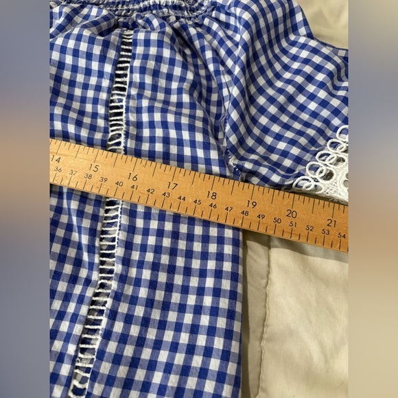 Made in Italy blue gingham crochet long sleeve top size Large shirt - Picture 9 of 11